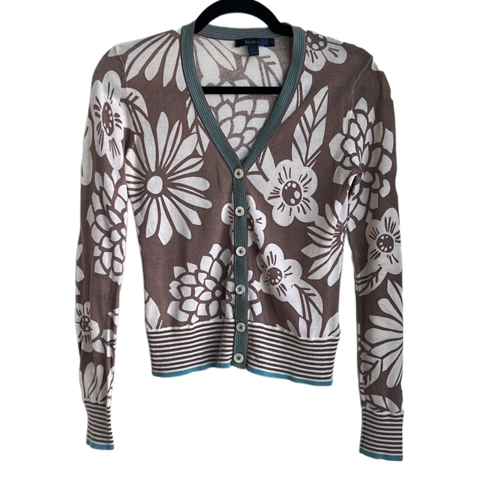 Floral Brown and White Cardigan